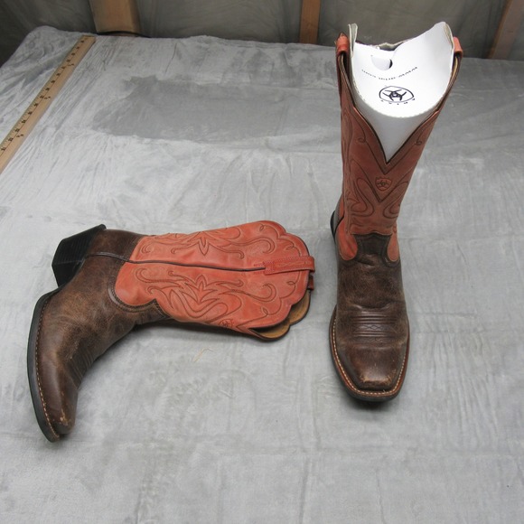 Ariat Womens Western Boots 7.5B Pink Leather Square Toe Embroider Cowboy Floral - Picture 2 of 16